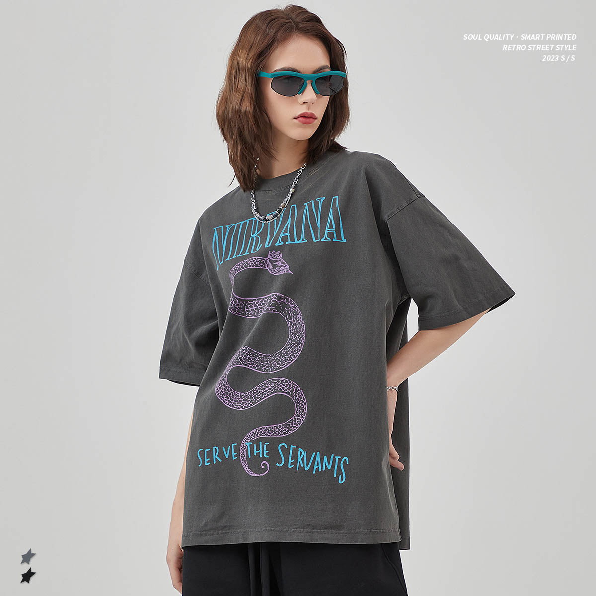 Mens New Vintage Wash Old Printed Short Sleeve Mens T Shirt European And American High Street Fashion Brand
