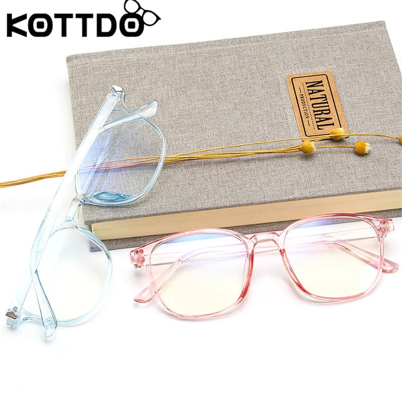 KOTTDO Retro Mens Glasses Frame Fashion Computer Eyeglasses Frame Women Anti-blue Light Transparent Clear Pink Plastic Frame
