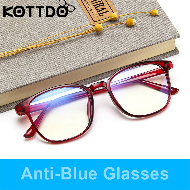 KOTTDO Retro Mens Glasses Frame Fashion Computer Eyeglasses Frame Women Anti-blue Light Transparent Clear Pink Plastic Frame