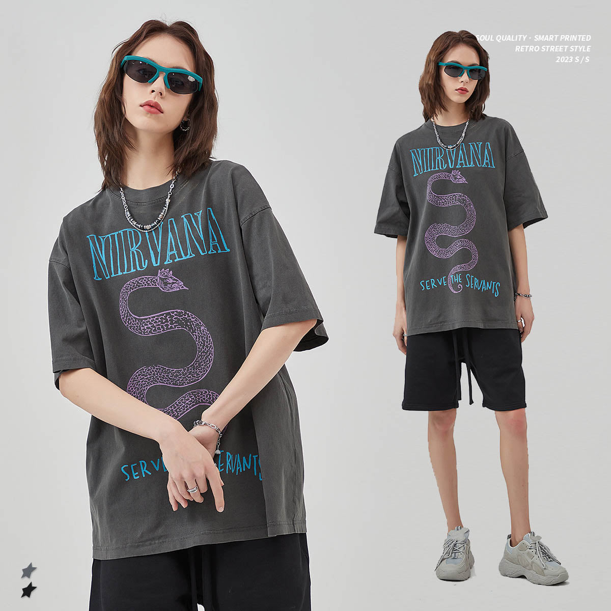 Mens New Vintage Wash Old Printed Short Sleeve Mens T Shirt European And American High Street Fashion Brand